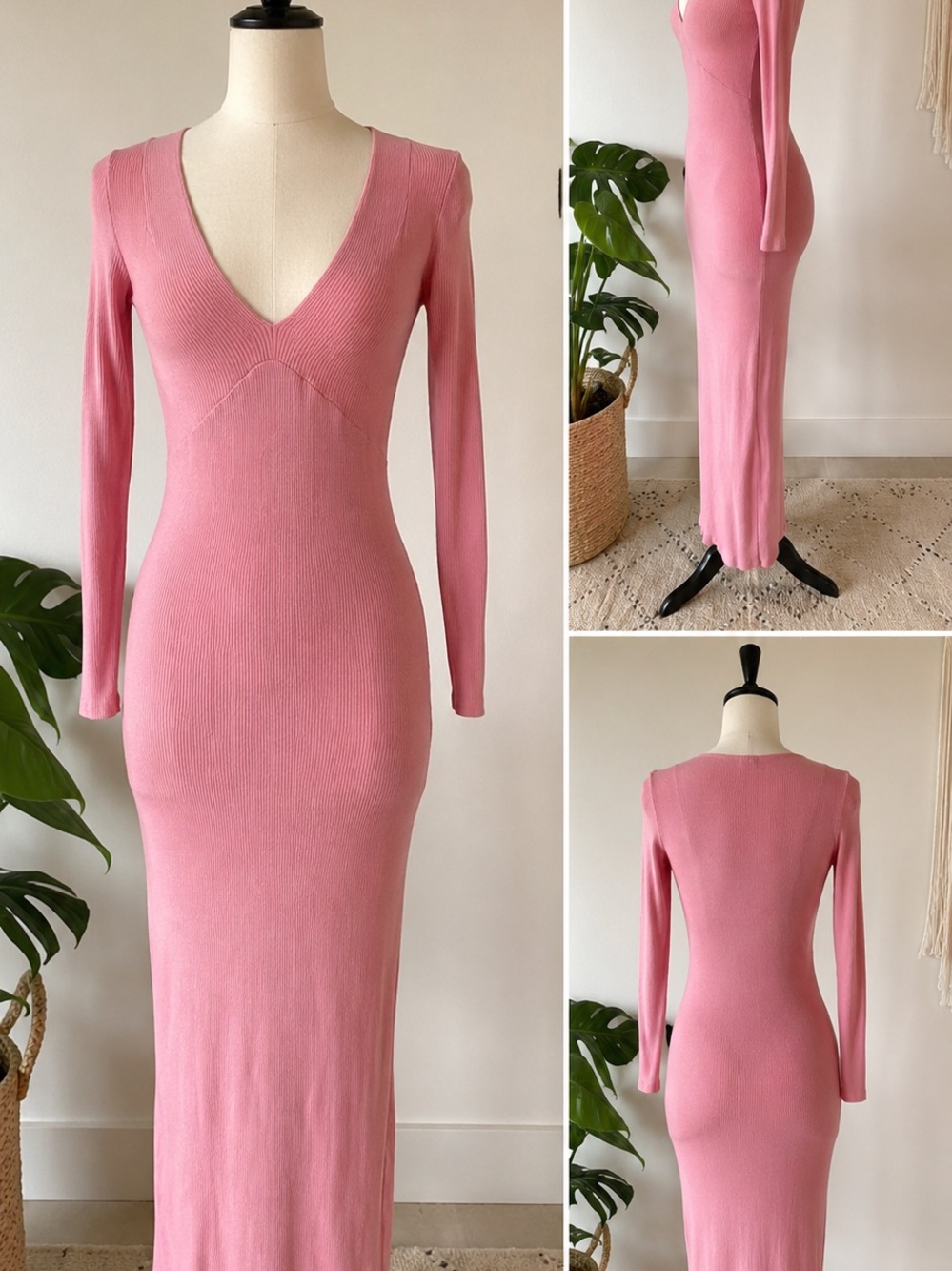 Free People Dusty Trixie Sweater Dress - Rose Ribbed Long Sleeve Maxi Dress